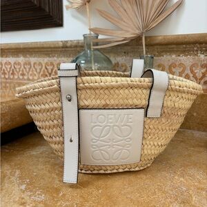 Loewe small basket bag in palm leaf and calfskin
